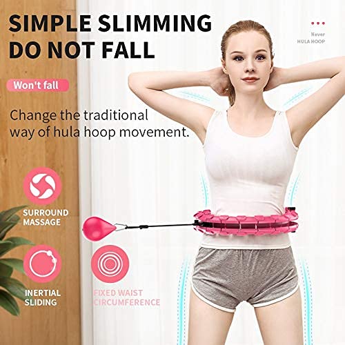 Fitness hula hoops,Weighted Hula Hoops Adults Weighted Exercise Hoop Smart Hula Hoop 2 In 1 Abdomen Fitness Weight Loss Massage Non-Fall Hula Hoops 24 Detachable Knots Adjustable Weight Auto-Spinning