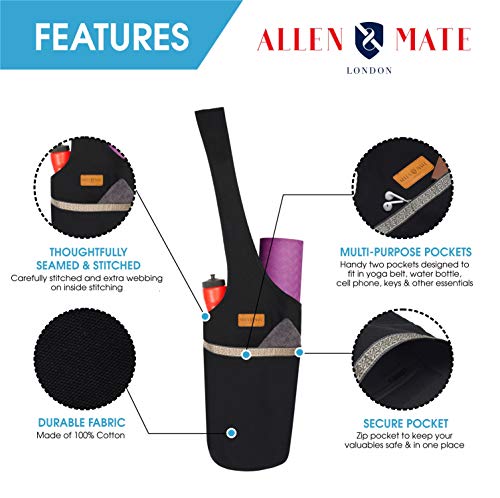 ALLEN & MATE Large Yoga Mat Bag with Side Pocket and Zipper Pocket, Fit Most Size Mats (BLACK) - Gym Store | Gym Equipment | Home Gym Equipment | Gym Clothing