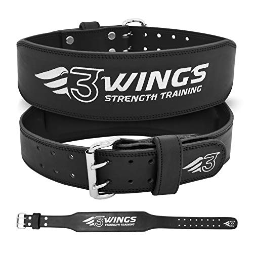 3WINGS Adjustable Weight Lifting Belt - 4 Inch Genuine Leather Padded Gym Belt - Great for Bodybuilding, Functional Training, Powerlifting, Deadlifts Workout, Squats Exercise, Premium Quality Belt (M)