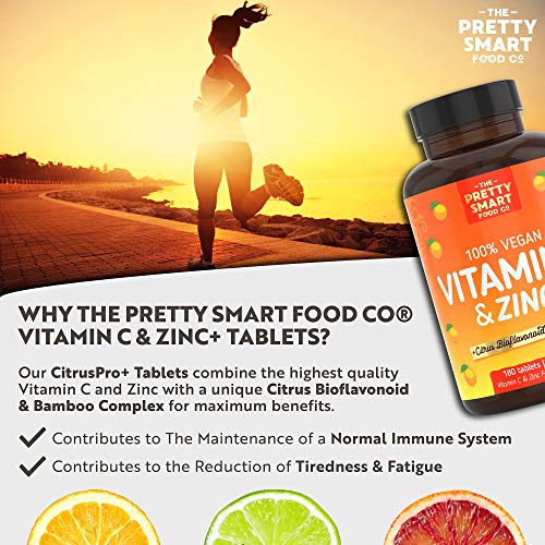 Powerful Vitamin C and Zinc Tablets - Vitamin C 1000mg with Zinc - 6 Month's Supply - Boosted with Citrus Bioflavonoids & Bamboo - For The Maintenance of a Normal Immune System - 180 Tablets - UK Made
