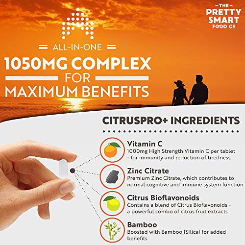 Powerful Vitamin C and Zinc Tablets - Vitamin C 1000mg with Zinc - 6 Month's Supply - Boosted with Citrus Bioflavonoids & Bamboo - For The Maintenance of a Normal Immune System - 180 Tablets - UK Made