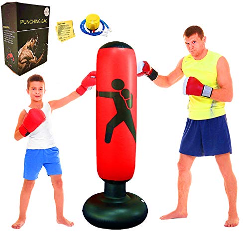 FOYOCER Punching Bag Kids Freestanding Boxing Inflatable Kids Punching Bag Bounce Back for Practicing Karate MMA Fitness Boxing Bag for Toddler Tall 61”(Air Pump & Repair Stickers Included)