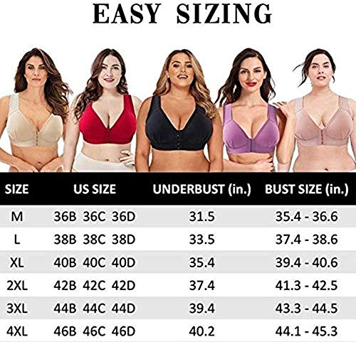 88AMZ Womens Plus Size Front Closure Elastic Push Up Comfort Bra, Sports Bra,Soft Seamless Sleep Bra, Comfortable Super Elastic Material Full Coverage for Best Support (Black, XXL)