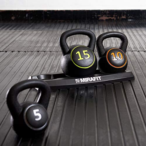 Mirafit 3pce Kettlebell Weight Set with Stand - 5, 10 and 15lbs (2.2kg, 4.5kg and 6.8 kg)