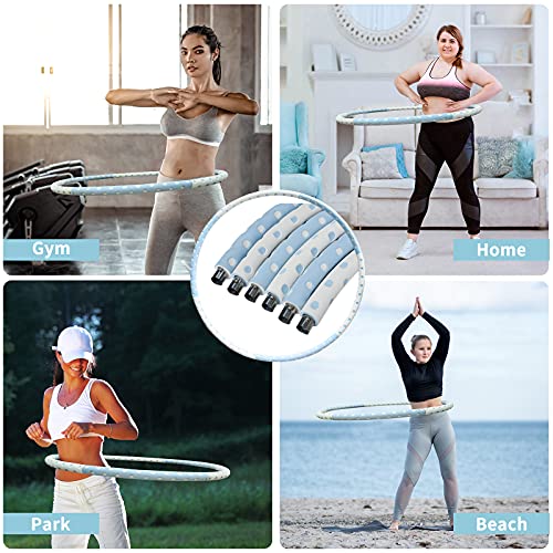 Fitness Hula Hoops, Weighted Hula Hoop For Adults & children,Thickened Foam Stainless Steel Inner Core,6 Segments Weighted Adjustable Removable Hula Hoops,Fitness/Exercise/Indoor/Outdoor