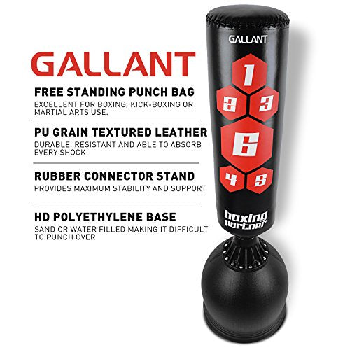 Gallant 5.5ft Free Standing Boxing Punch Bag Stand Black Target - Excellent Quality Heavy Duty Adults Punching Bag Kick Boxing, Martial Arts, MMA Dummy Training Home Gym Equipment - Next Day Shipping