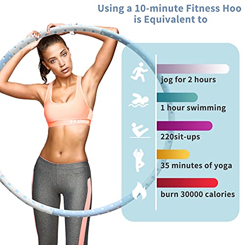 Fitness Hula Hoops, Weighted Hula Hoop For Adults & children,Thickened Foam Stainless Steel Inner Core,6 Segments Weighted Adjustable Removable Hula Hoops,Fitness/Exercise/Indoor/Outdoor