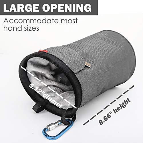 MoKo Chalk Bag, Drawstring Rock Climbing Chalk Bag Bouldering Chalk Bag Bucket with Adjustable Belt & Zippered Pockets and Carabiner for Rock Climbing Weight Lifting Gymnastics Crossfit - Gray