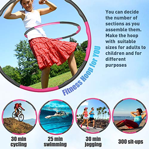 Foxmog Hula Hoop for Adults-Weighted Hula Fitness Hoop for Weight Loss and Exercise,6-8 section Detachable Adjustable Wavy Design, Indoor Folding Hoola Hoop for Women,Soft Padding