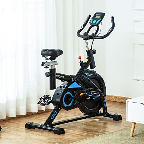 HOMCOM Stationary Exercise Bike 13KG Flywheel Indoor Cycling Bicycle Cardio Workout Trainer w/ Heart Pulse Sensor & LCD Monitor Adjustable Resistance Black