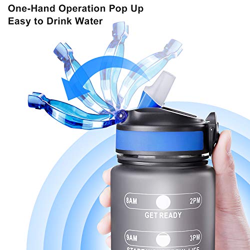 ETDW 1Litre Water Bottle with Time Markings 100% BPA Free Tritan Material, 1L Gym Water Bottle with Straw, 1000ml Hydration Water Bottle for Weight Loss, Appetite Control, and Overall Health GRAY