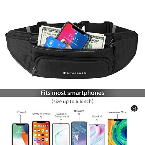 MYCARBON Running Belt with Water Bottle Holder Waterproof Bum Bag Cycling Waist Bag Jogging Belt Dog Walking Bag for Travel Holidays Camping Climbing Hiking Outdoor (Black)