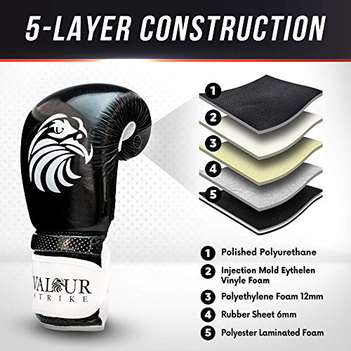 Valour Strike Boxing Gloves for Men Women Ladies Juniors & Kids | Set Ounce 16oz 14oz 12oz 10oz 8oz 6oz or 4oz For Pro Sparring Kickboxing MMA Muay Thai or Boxercise Training Workout | Black Paw™