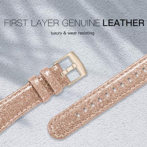 EDIMENS Leather Straps Compatible for Fitbit Versa 3 / Fitbit Sense Strap for Women Men, Genuine Leather Strap Compatible with Fitbit Versa 3 / Sense Replacement Wrist Bands, Glitter Rose Gold