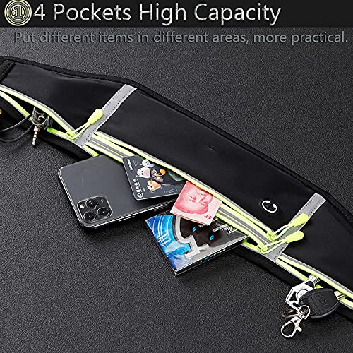 Lightweight Running Belt Waterproof Running Waist Pack with 4 Zip Pockets Sport Waist Bag with Adjustable Elastic Strap for Phone Holder Bumbags for Men Women Outdoors, Hiking, Cycling-Pink