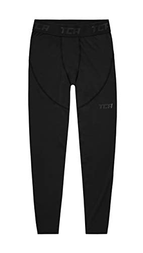 TCA Men's and Boys' Pro Performance Compression Leggings Thermal Base Layer Tights - Black Stealth, L