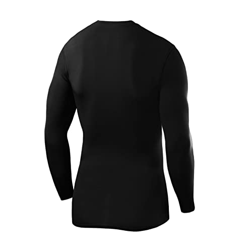 PowerLayer Boys' Compression Base Layer Top Long Sleeve Under Shirt - Black, 6-8 Years (Boys Small)