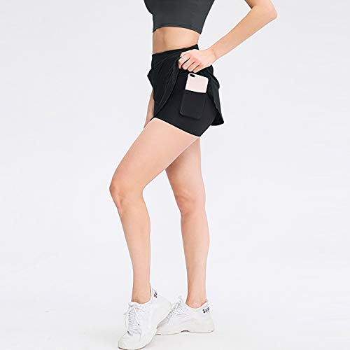 DOLDOA Women's High Waisted Golf Tennis Skirt Active Sport Running Skorts with Ball Pockets(Black,L)