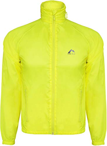 More Mile Neon Mens Hooded Windbreaker Running Jacket, Lightweight & Breathable Windproof Winter Sports Pac a Mac Coat - Perfect for Running or Cycling