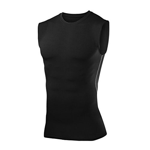 PowerLayer Boys' Compression Baselayer Vest Top Sleeveless Under Shirt - Black, 12-14 Years