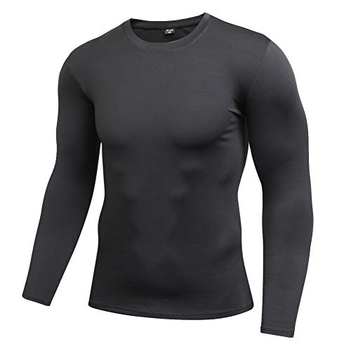EFINNY Men's Compression Top Long Sleeve T-Shirt Running Gym Fitness Training Base Layer Sportswear Tight Fit Body Shaper Shirt (Black,XL)