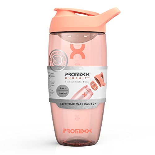 Promixx Pursuit Protein Shaker Bottle - Premium Shaker for Protein Shakes - Lifetime Durability, Leakproof, Odourless - 700ml / 24oz (Coral)