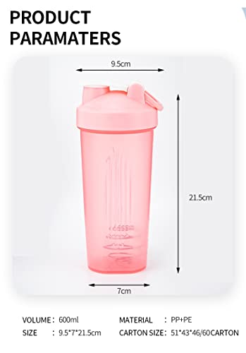Missions Protein shaker bottle- 24oz Smoothie Bottle for sports supplements shakes- Good materials, Leak Proof 600ml Gym Shaker for Protein Shakes with Shaker Ball (pink)