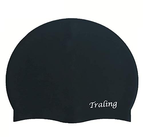 Swimming Cap Adult, Silicone Swim Cap for Men and Women Long Hair (Black)