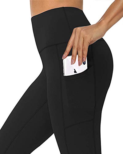 Alebear Women's Yoga Pants High Waisted Gym Workout Running Leggings with Pockets (Black, M)