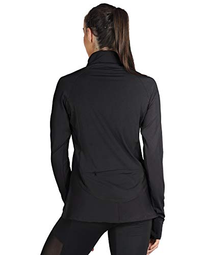 icyzone Women's Long Sleeve Running Yoga Top 1/2 Zip Sport Fitness Shirt with Thumb Holes (Black, S)