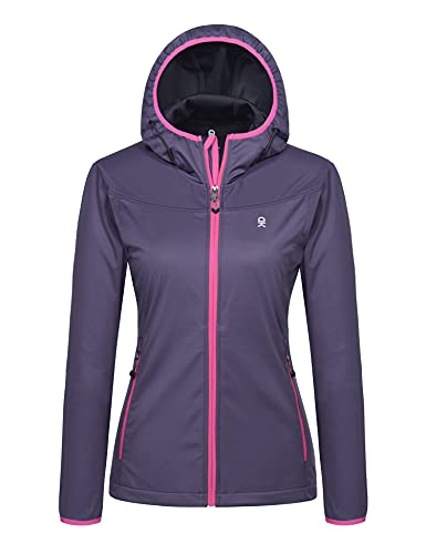 Little Donkey Andy Women's Lightweight Hooded Softshell Jacket for Running Travel Hiking, Windproof, Water Repellent Purple Size M