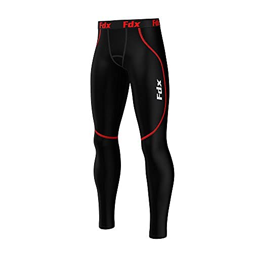 FDX Men’s Super-Thermal Compression Tights, Highly Breathable Lightweight Leggings Elastic Cool Quick Dry Base Layer Bottom Trouser for Running Gym, Workout Training Exercise Fitness (Red, Large)