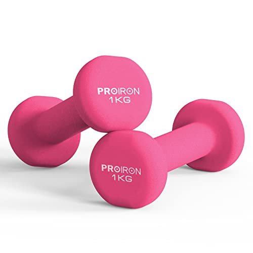 PROIRON Neoprene Dumbbell Weights Pair for Women 1kg 1.5kg 2kg 3kg 4kg 5kg 8kg 10kg, Arm Hand Exercise Weights (Pink-2 x 1KG)
