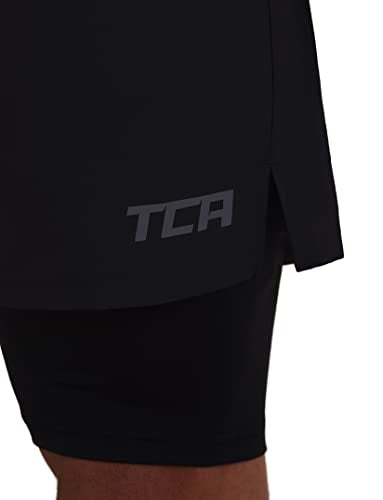 TCA Men's Ultra 2 in 1 Running/Gym Shorts with Zipped Pocket - Black Anthracite (Back Zip Pocket), M