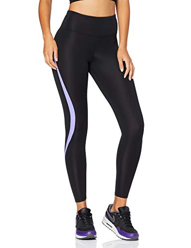 Amazon Brand - AURIQUE Women's High Waisted Sports Leggings, Black (Black/Dahlia Purple), 12, Label:M