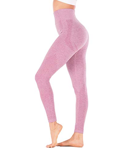 Yaavii Women Yoga Leggings Seamless High Waisted Tummy Control Yoga Pants for Gym Running Workout Pink