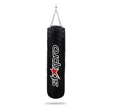 Starpro Punching Bag with Chain (Filled) | Heavy Duty Vinyl |Black| For Boxing Muay Thai MMA Kickboxing Karate & Taekwondo Training| 3Ft 4Ft 6Ft