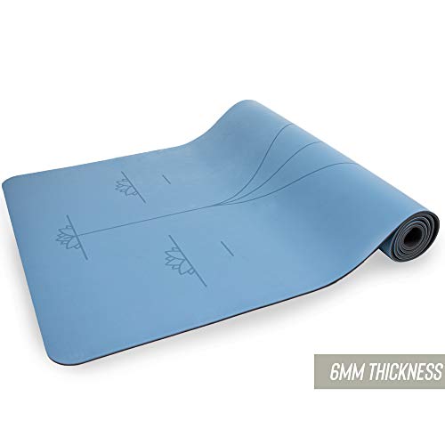 Myga RY1182 Large Alignment Yoga Mat with Body Alignment Lines, Eco-friendly Non Slip Yoga Mat, High Density TPE Padding, 205 x 70cm, 6mm Thickness, Blue
