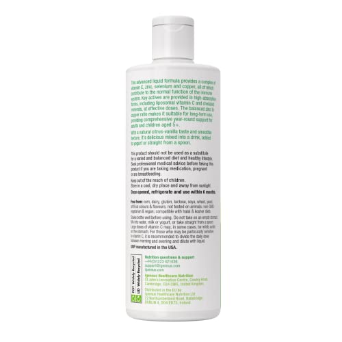 Liposomal Vitamin C 1000mg & Zinc - Liquid Immune Support, with Copper & Selenium, Adults & Kids, 30-90 Servings, by Igennus