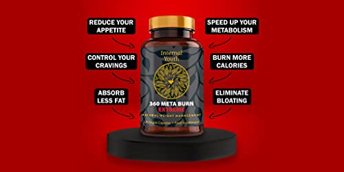 360 Meta Burn Extreme - Natural Fat Burner Weight Loss Supplement for Men & Women - 120 Advanced High Strength Diet Pills – Contains Natural Ingredients to Reduce Hunger Levels - Internal Youth