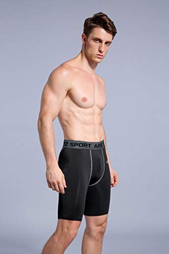 AMZSPORT Men's Sports Compression Shorts Running Tights Cool Dry Base Layer Leggings Pro Training Pants, Black, S - Gym Store