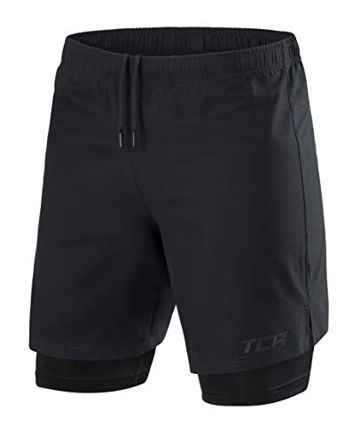TCA Men's Ultra 2 in 1 Running/Gym Shorts with Zipped Pocket - Black Anthracite, M
