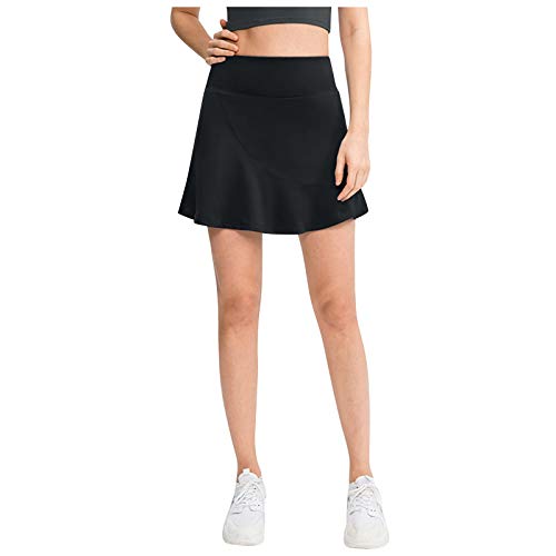 DOLDOA Women's High Waisted Golf Tennis Skirt Active Sport Running Skorts with Ball Pockets(Black,L)