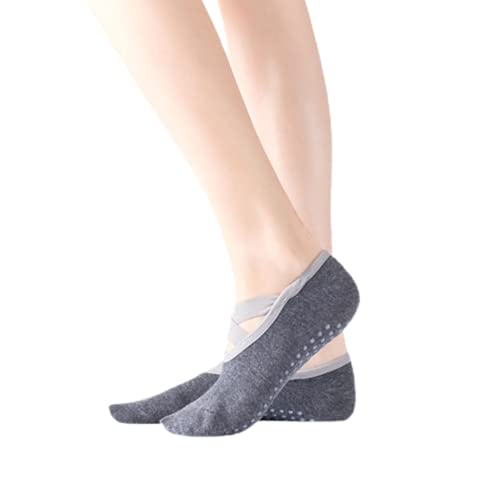 VITTO Yoga Socks for Women Non-Slip Grips & Straps, Ideal for Pilates, Pure Barre, Ballet, Dance, Barefoot Workout (Grey)