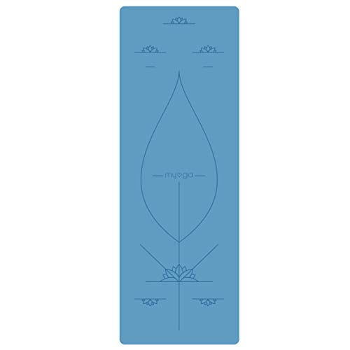Myga RY1182 Large Alignment Yoga Mat with Body Alignment Lines, Eco-friendly Non Slip Yoga Mat, High Density TPE Padding, 205 x 70cm, 6mm Thickness, Blue