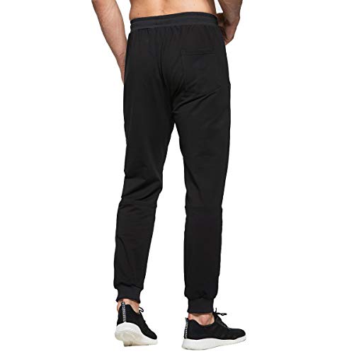 JustSun Tracksuit Bottoms Mens Joggers Slim Fit Jogging Bottoms Sports Trousers with Zip Pockets Running Gym Sportswear Black X-Large