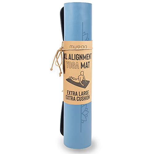 Myga RY1182 Large Alignment Yoga Mat with Body Alignment Lines, Eco-friendly Non Slip Yoga Mat, High Density TPE Padding, 205 x 70cm, 6mm Thickness, Blue