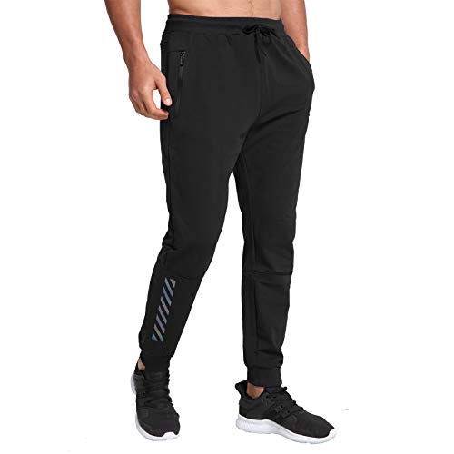 JustSun Tracksuit Bottoms Mens Joggers Slim Fit Jogging Bottoms Sports Trousers with Zip Pockets Running Gym Sportswear Black X-Large