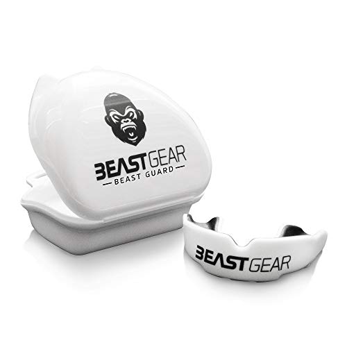 Beast Gear Mouth Guard/Gum Shield for boxing, MMA, rugby, muay thai, hockey, judo, karate martial arts and all contact sports (White, Adult (11+))