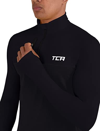 TCA Men's Fusion Pro Quickdry Long Sleeve Half-Zip Running Top - Black, M - Gym Store